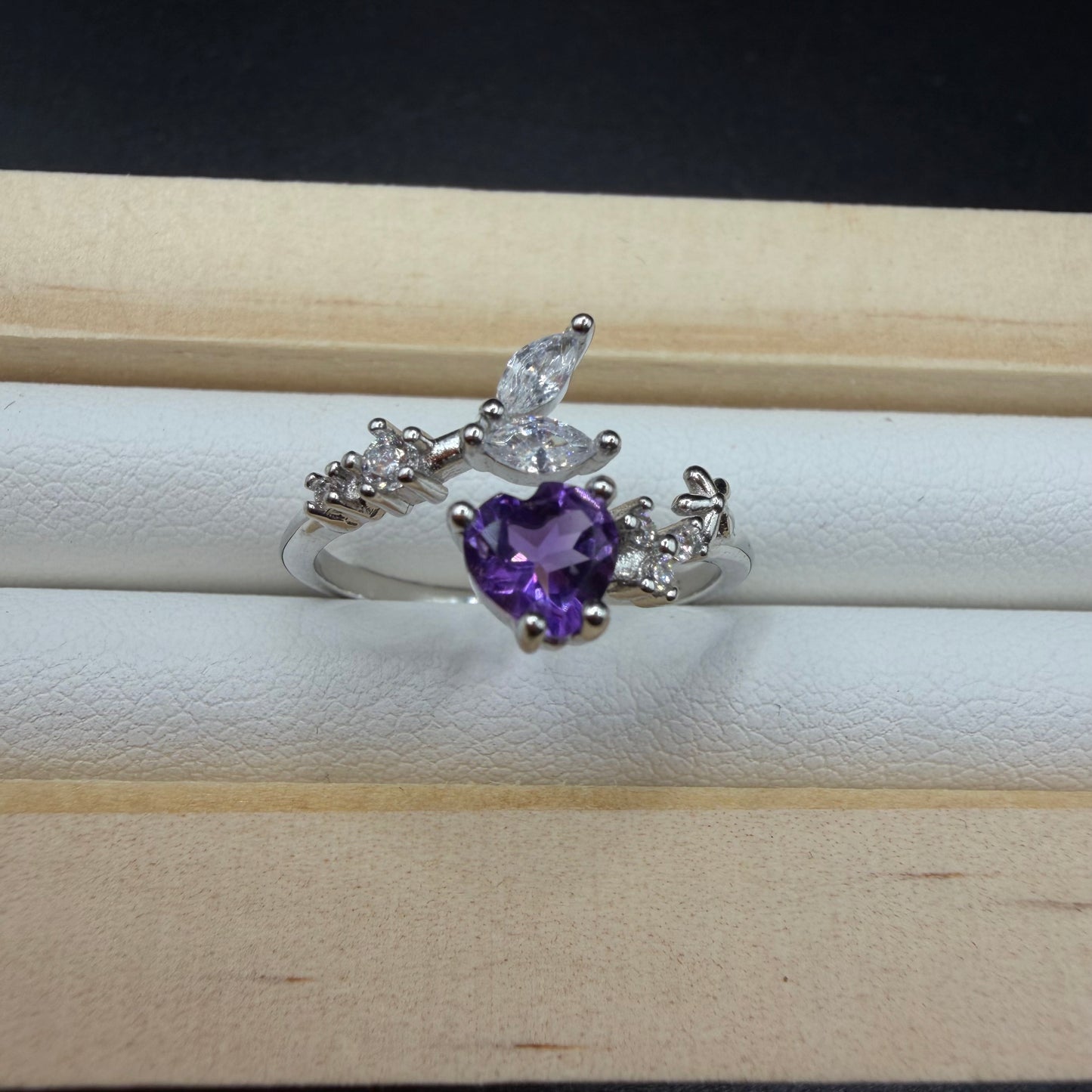 Amethyst Heart S925 Adjustable Ring