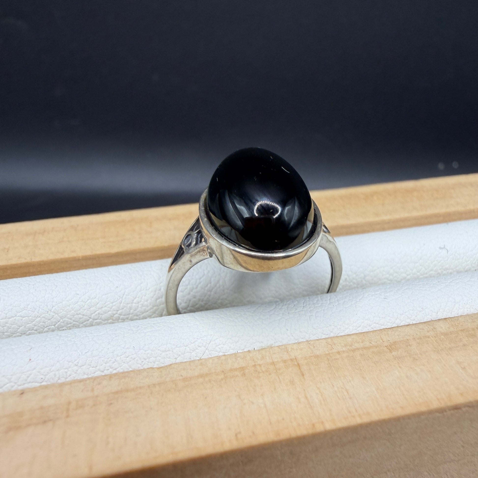 Black Agate S925 Adjustable Ring