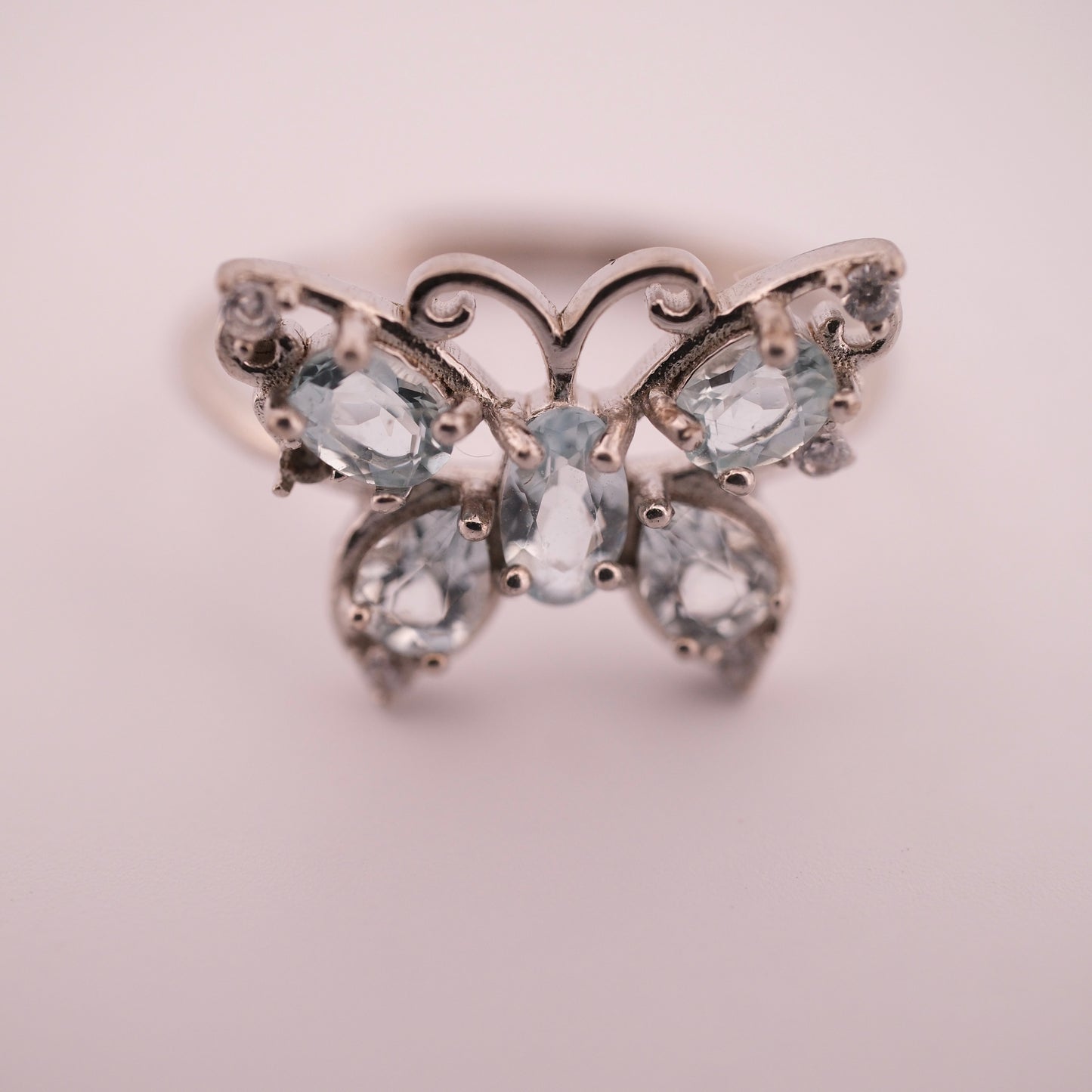 Aquamarine Butterfly S925 Adjustable Ring