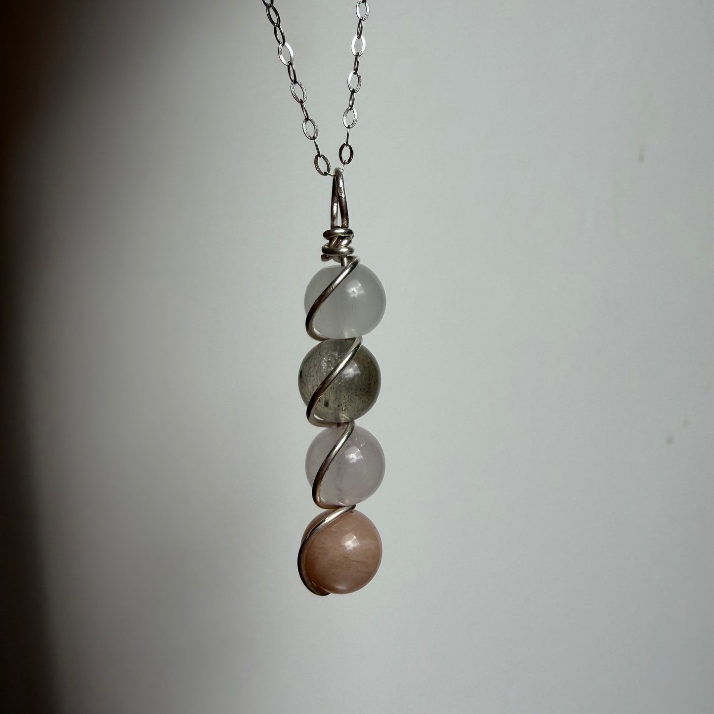 Divine Feminine Moonstone Labradorite Rose Quartz and Peach Moonstone Handmade Necklace