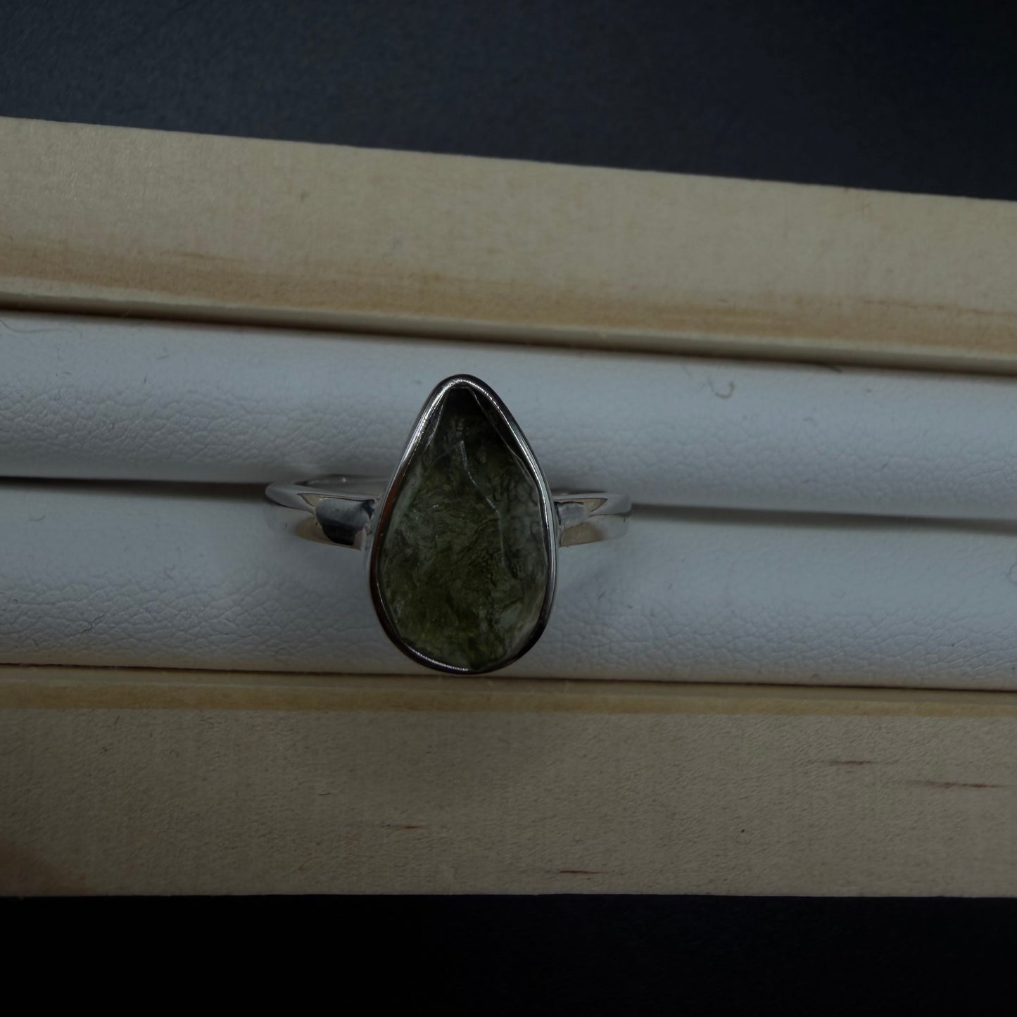 Moldavite S925 Adjustable Certified Ring