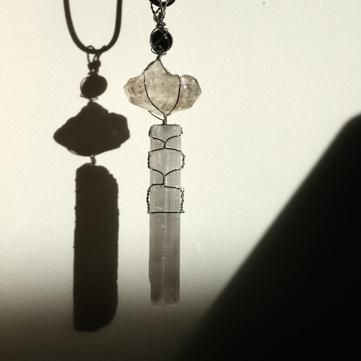 Handmade Selenite Elestial Quartz & Black Tourmaline Necklace 