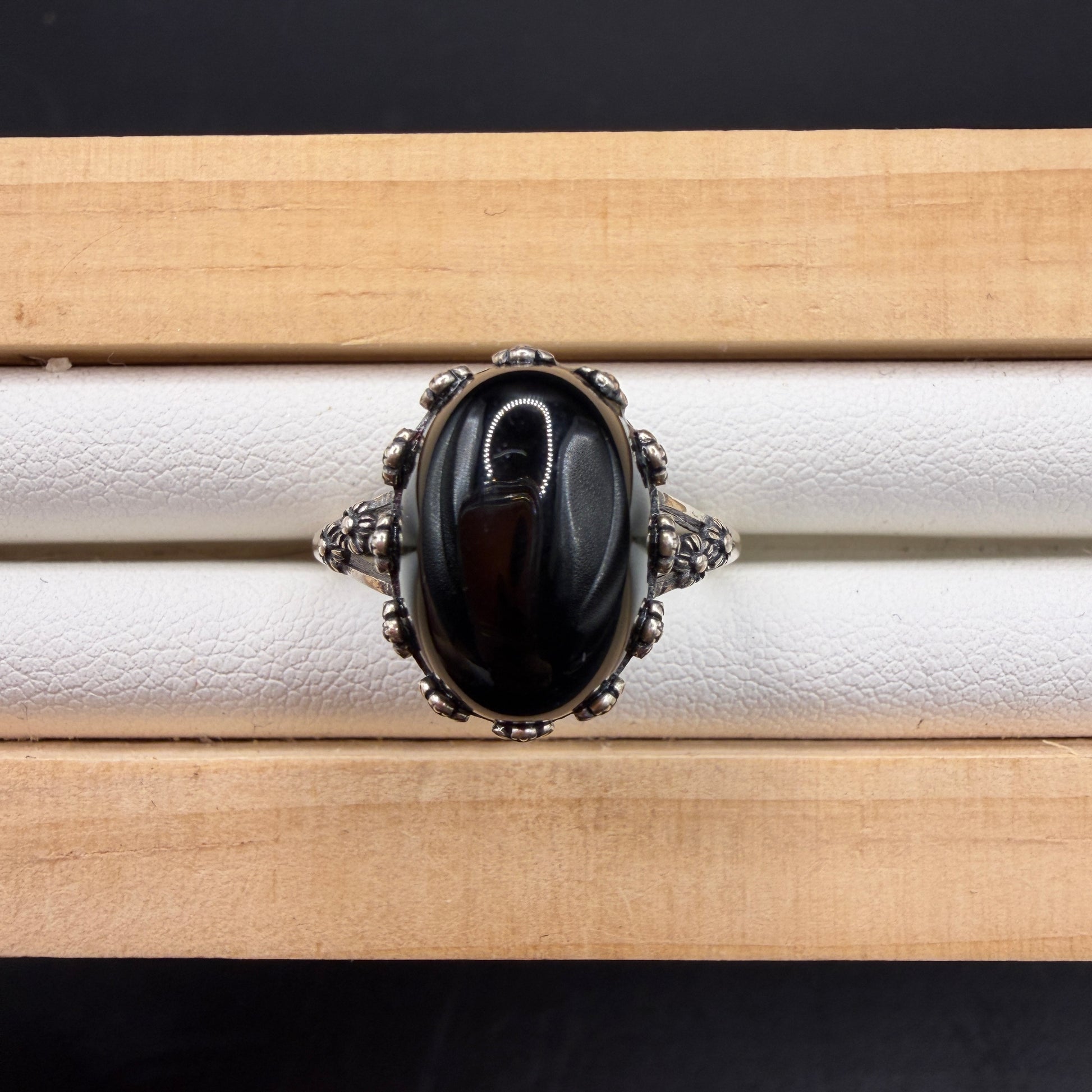 Black Agate S925 Adjustable Ring