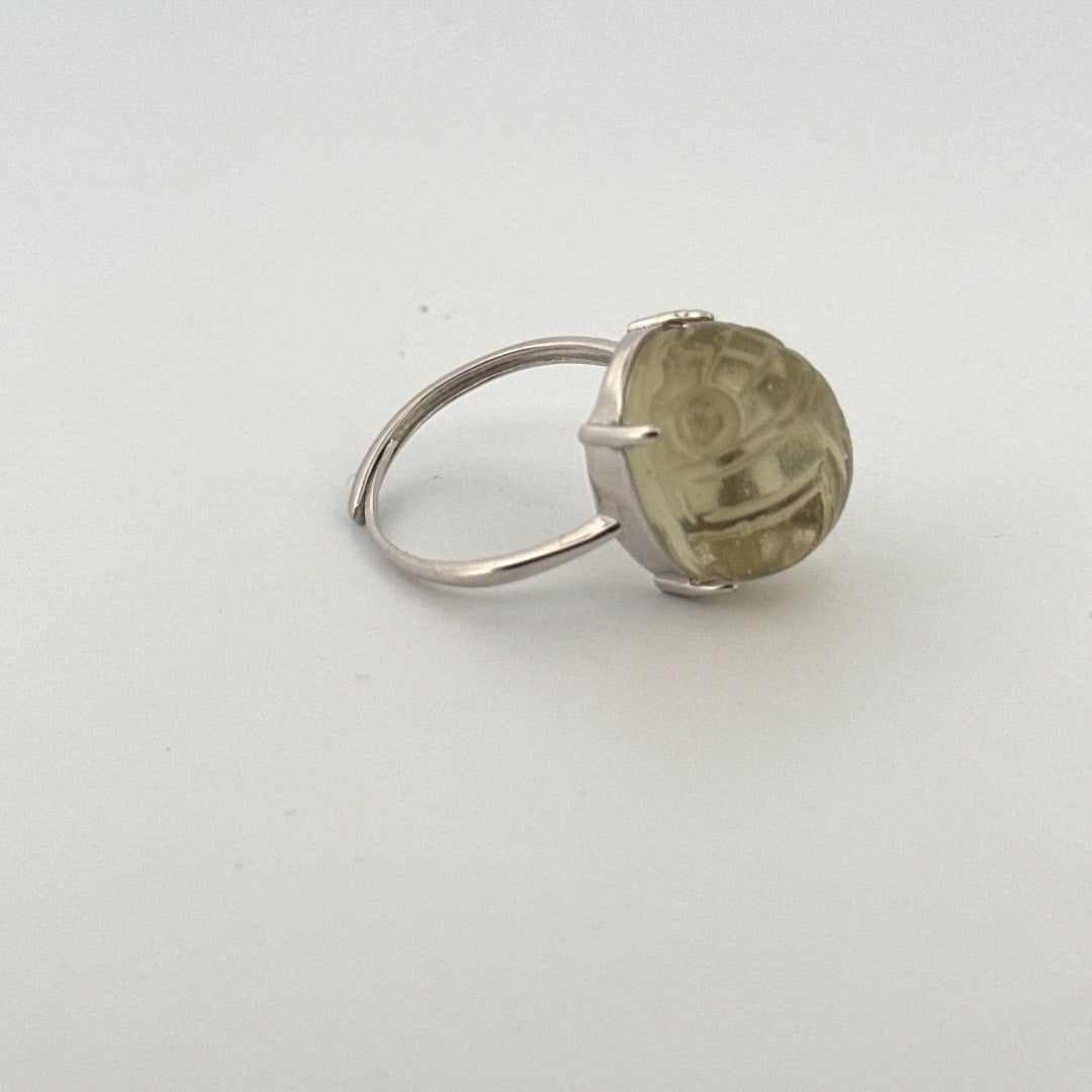 Large Libyan Desert Glass S925 Certified Adjustable Ring