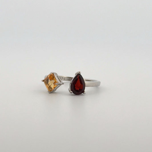Garnet and Citrine S925 Adjustable Ring