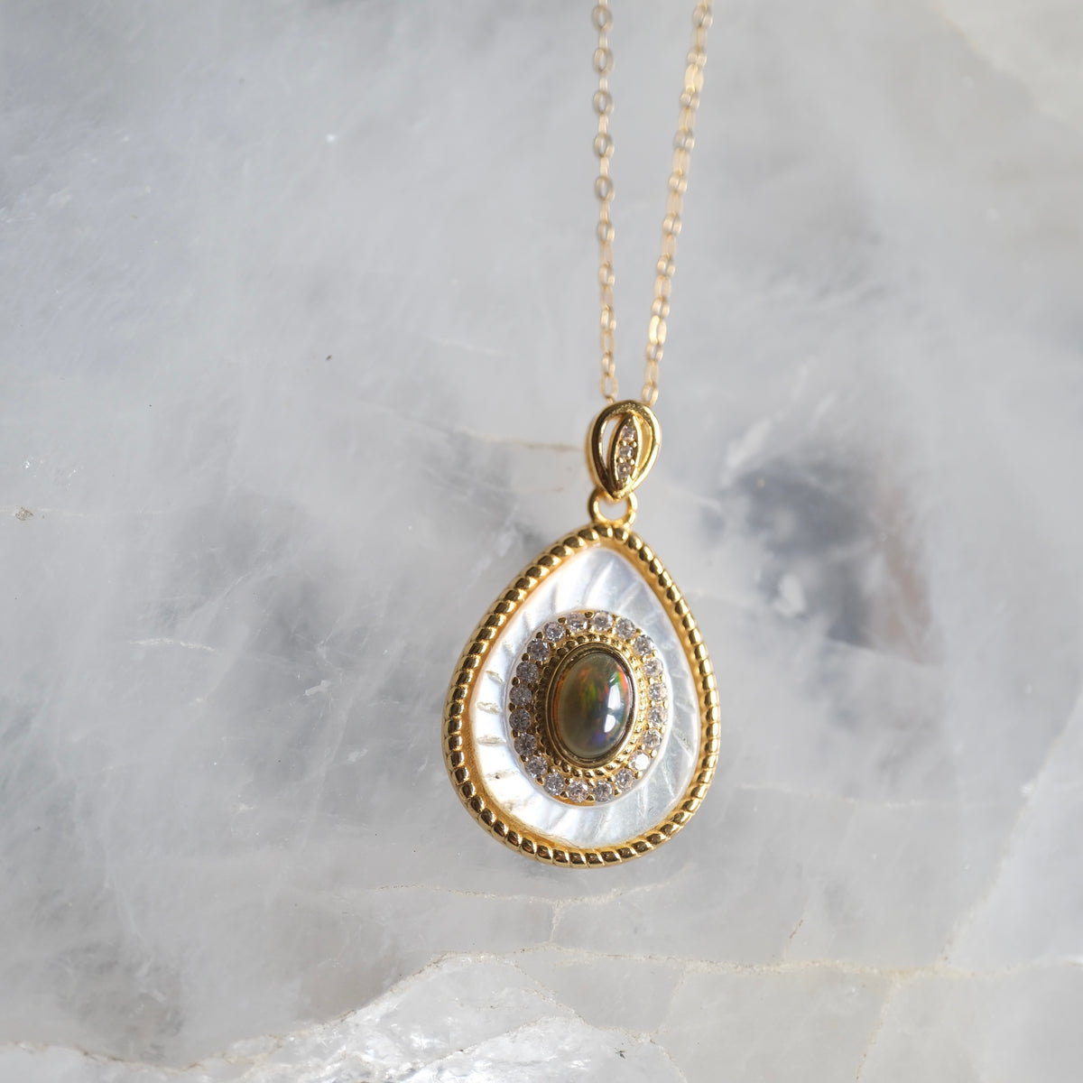 Black Opal Gold S925 Necklace