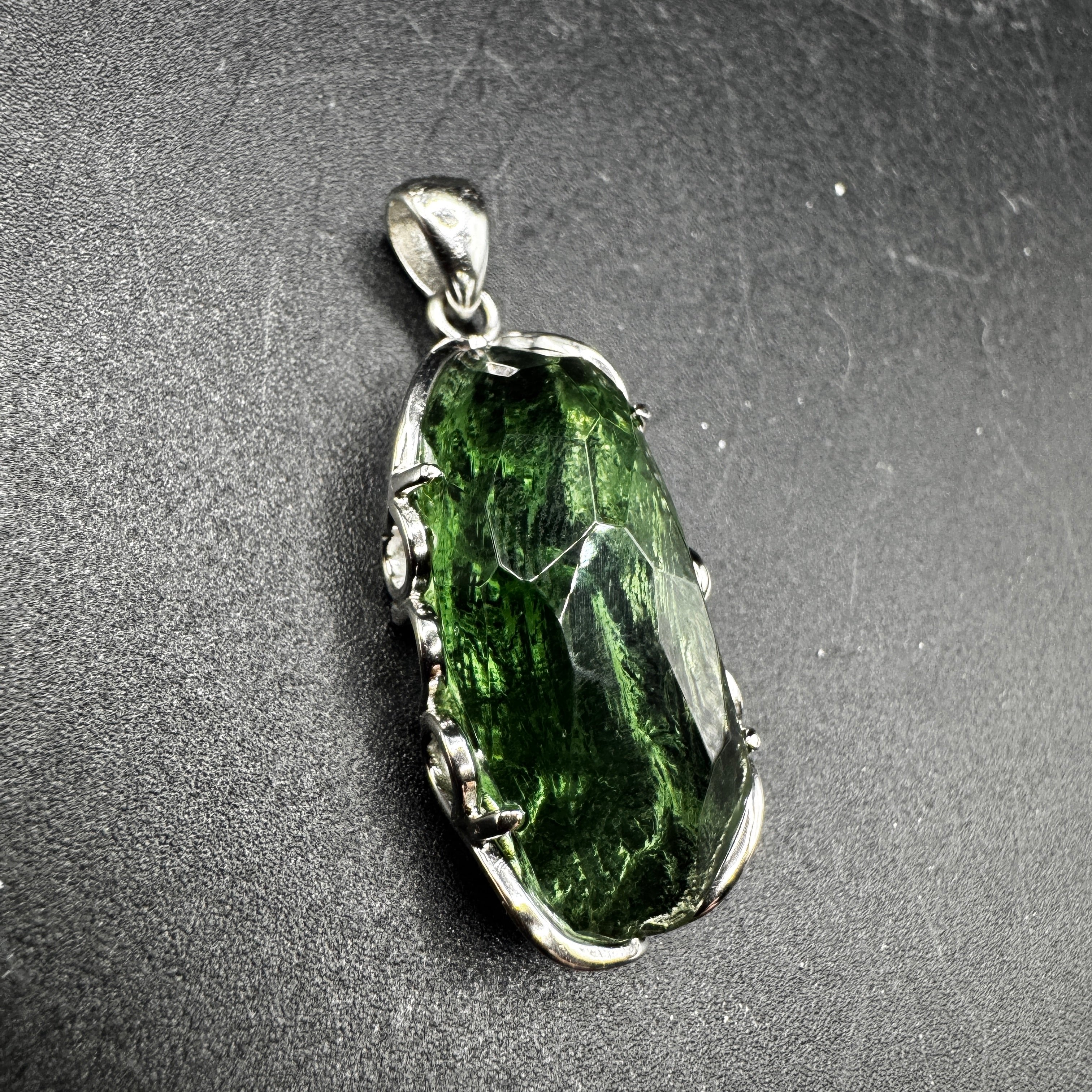 Large Moldavite Freeform S925 Certified Necklace