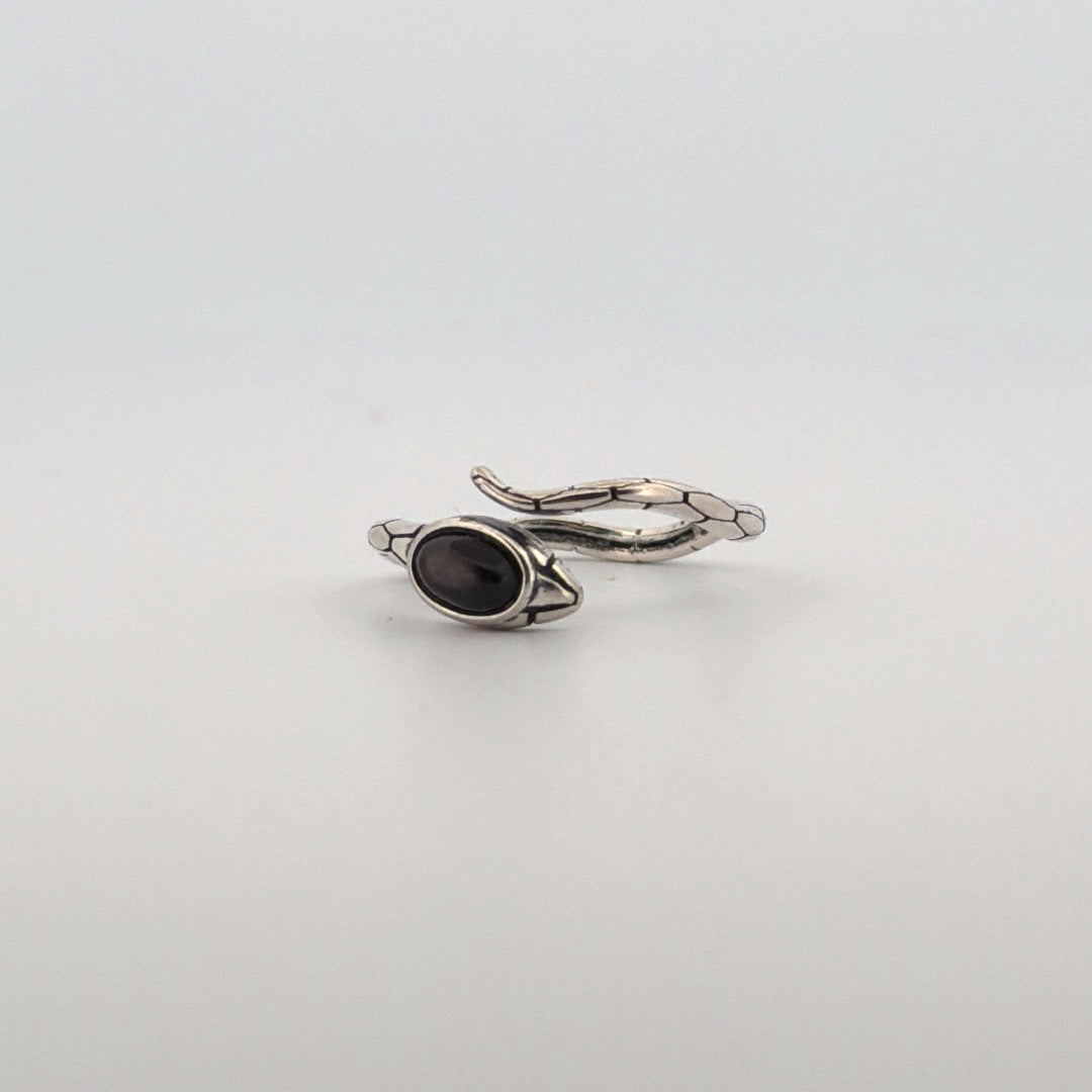 Silver Sheen Obsidian Snake S925 Adjustable Ring
