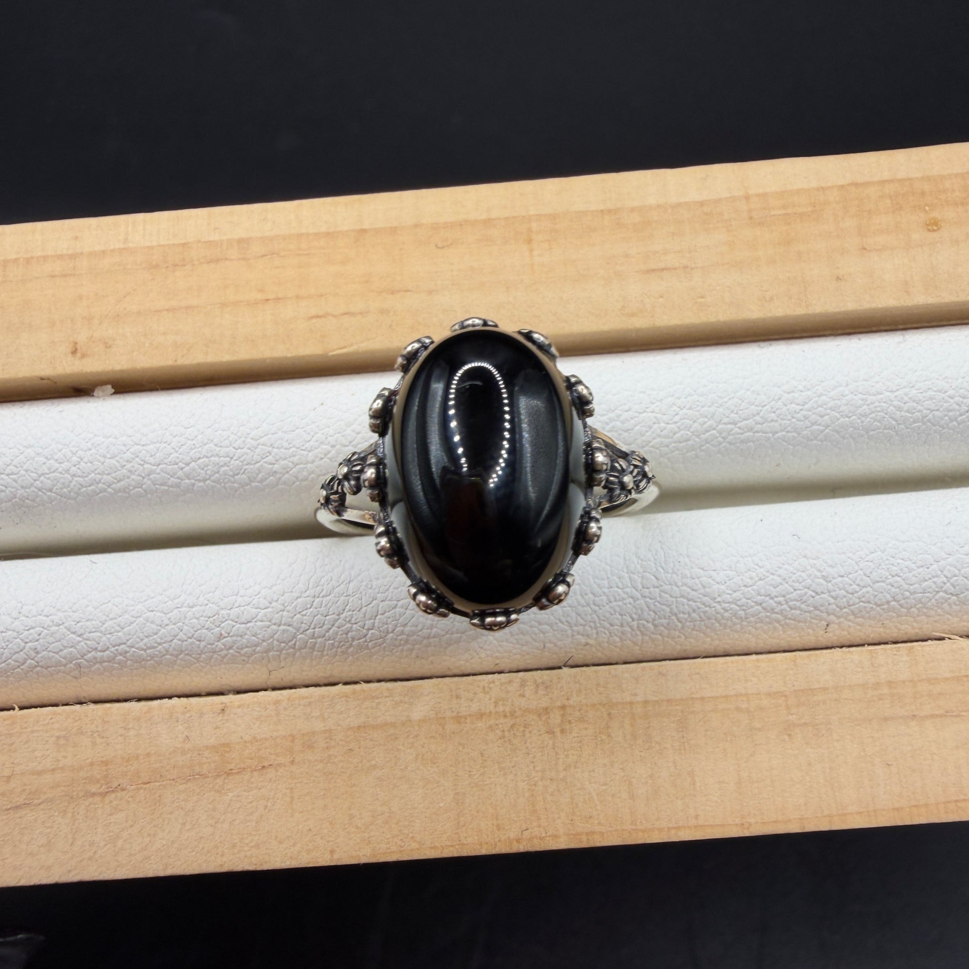 Black Agate S925 Adjustable Ring