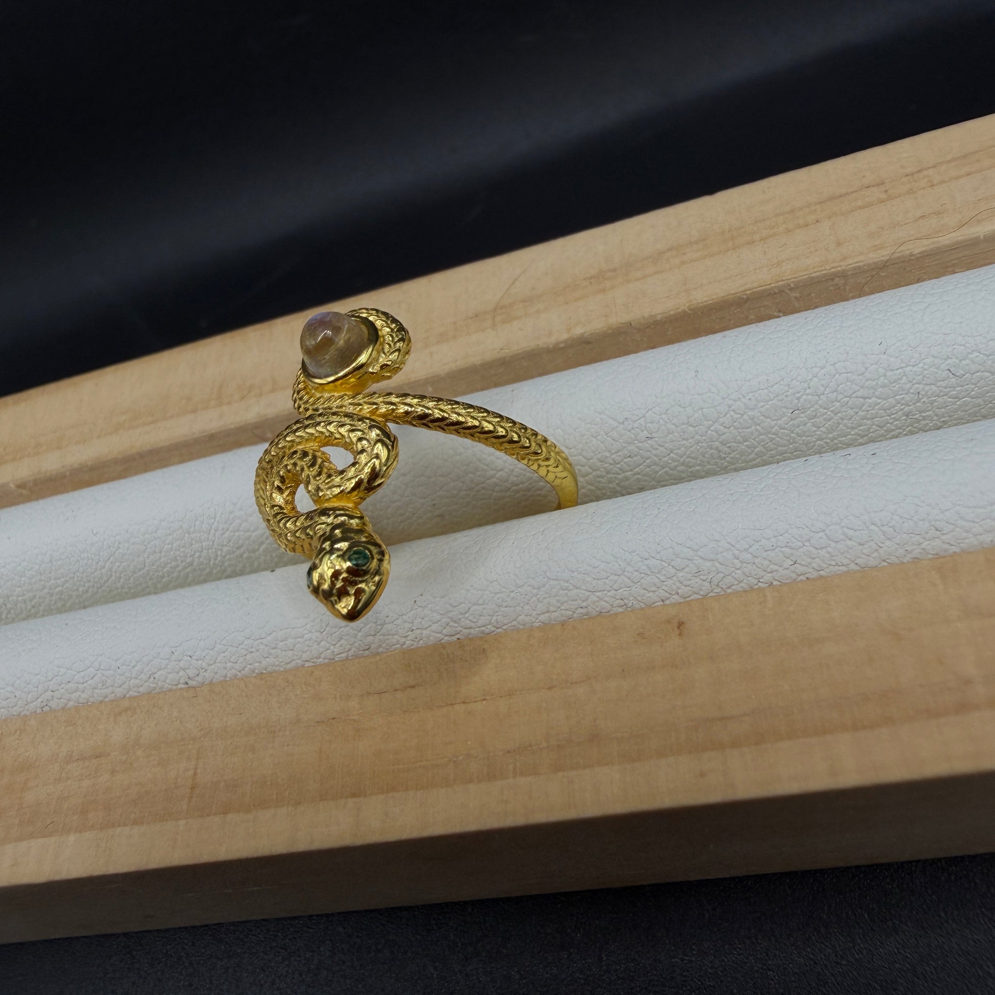 Moonstone Snake S925 Adjustable Gold Played Ring