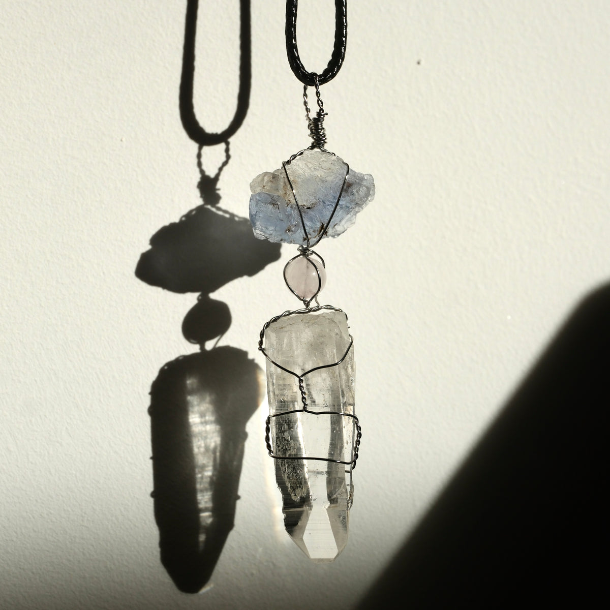 Handmade Lemurian Rose Quartz Blue Fluorite Necklace