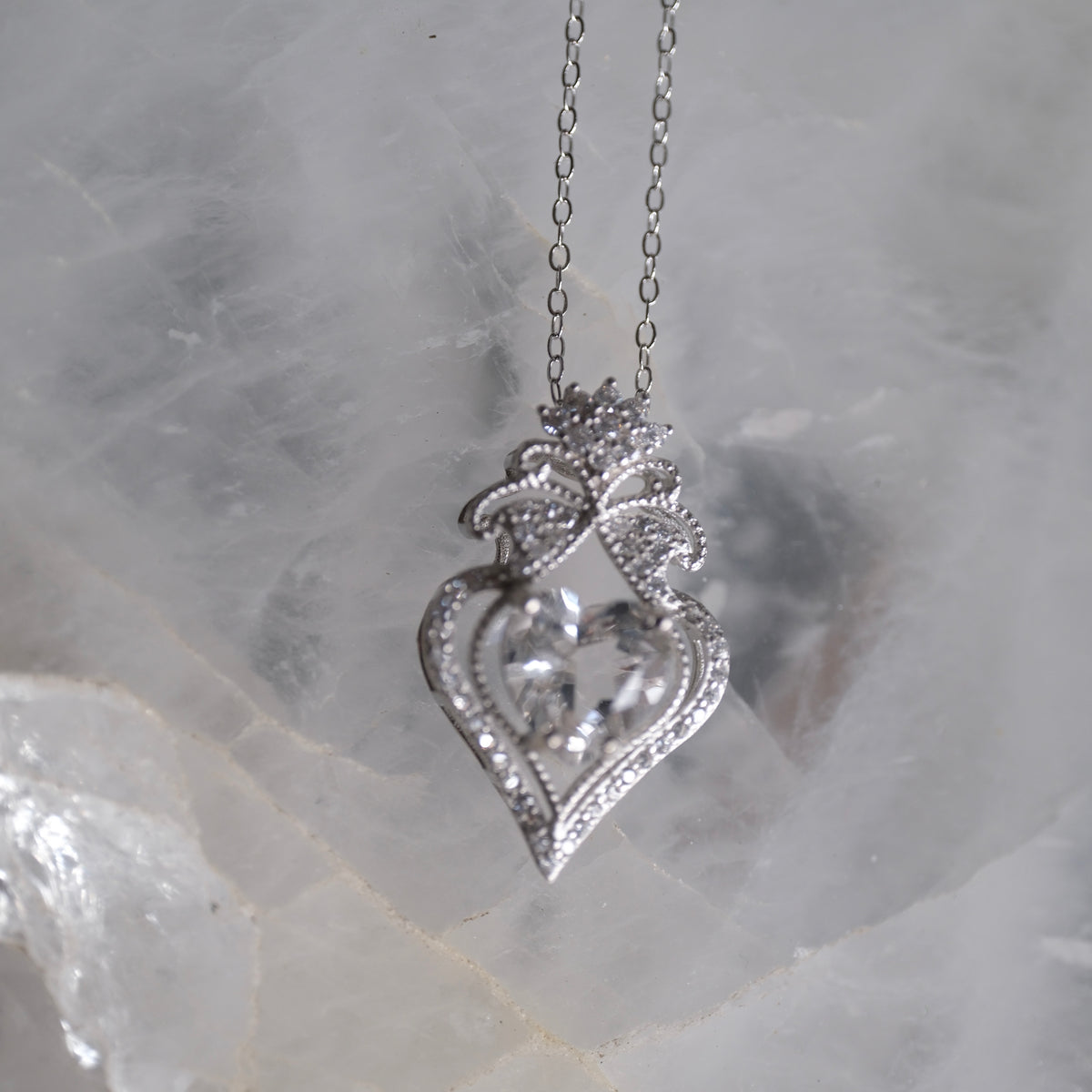 Clear Quartz Heart S925 Necklace