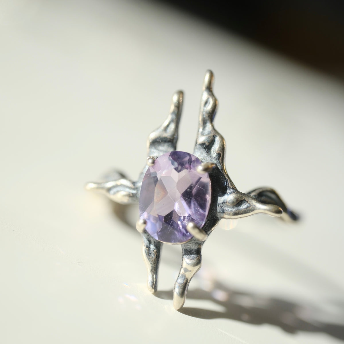 Halloween Amethyst Gothic S925 Adjustable Ring