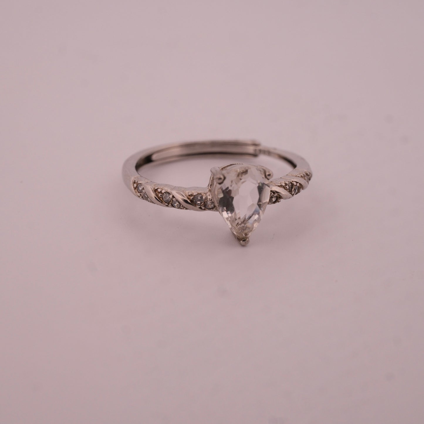 Clear Quartz Teardrop S925 Adjustable Ring