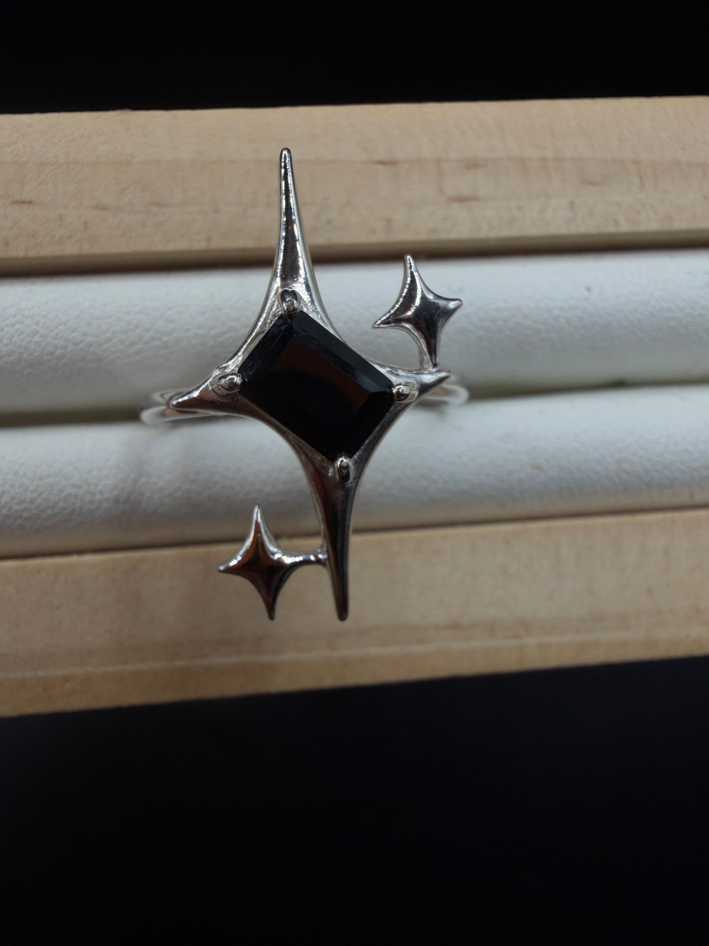 Black Spinel Signature Star Ring