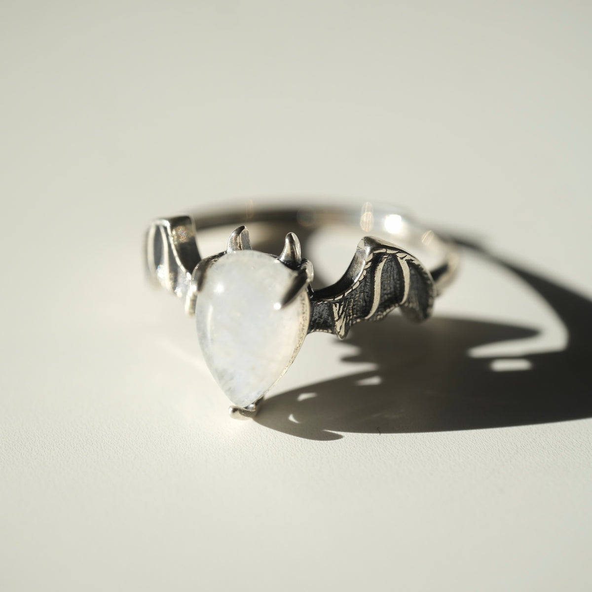 Halloween Moonstone Bat Ring | Intuition, New Beginnings & Inner Peace