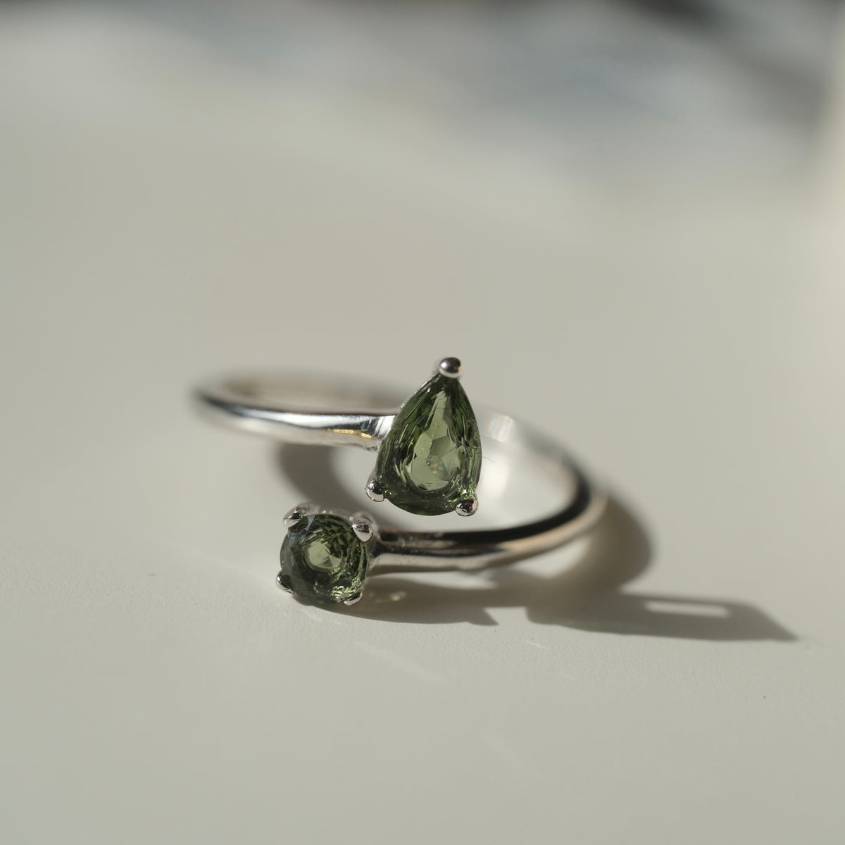 Double Moldavite ring alternate angle