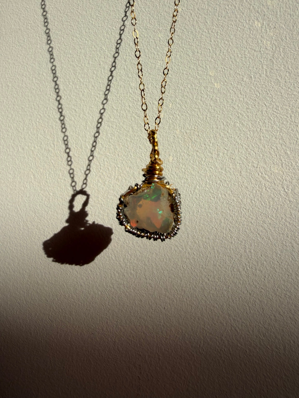 Handmade Ethiopian Opal Wire Wrapped Necklace – Gold Tone view 4
