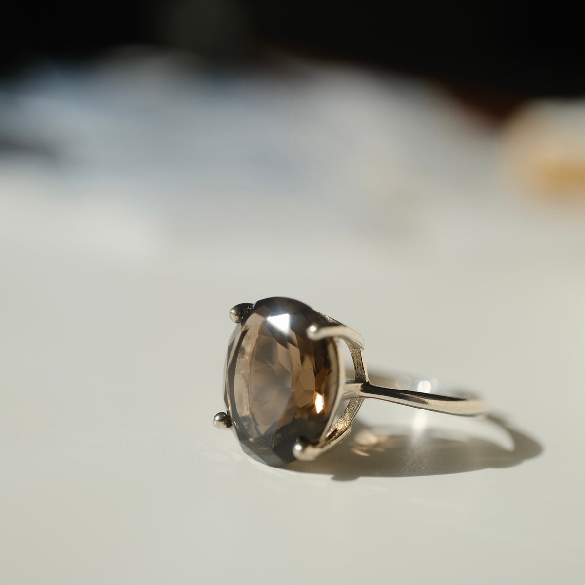 Smoky quartz ring side setting