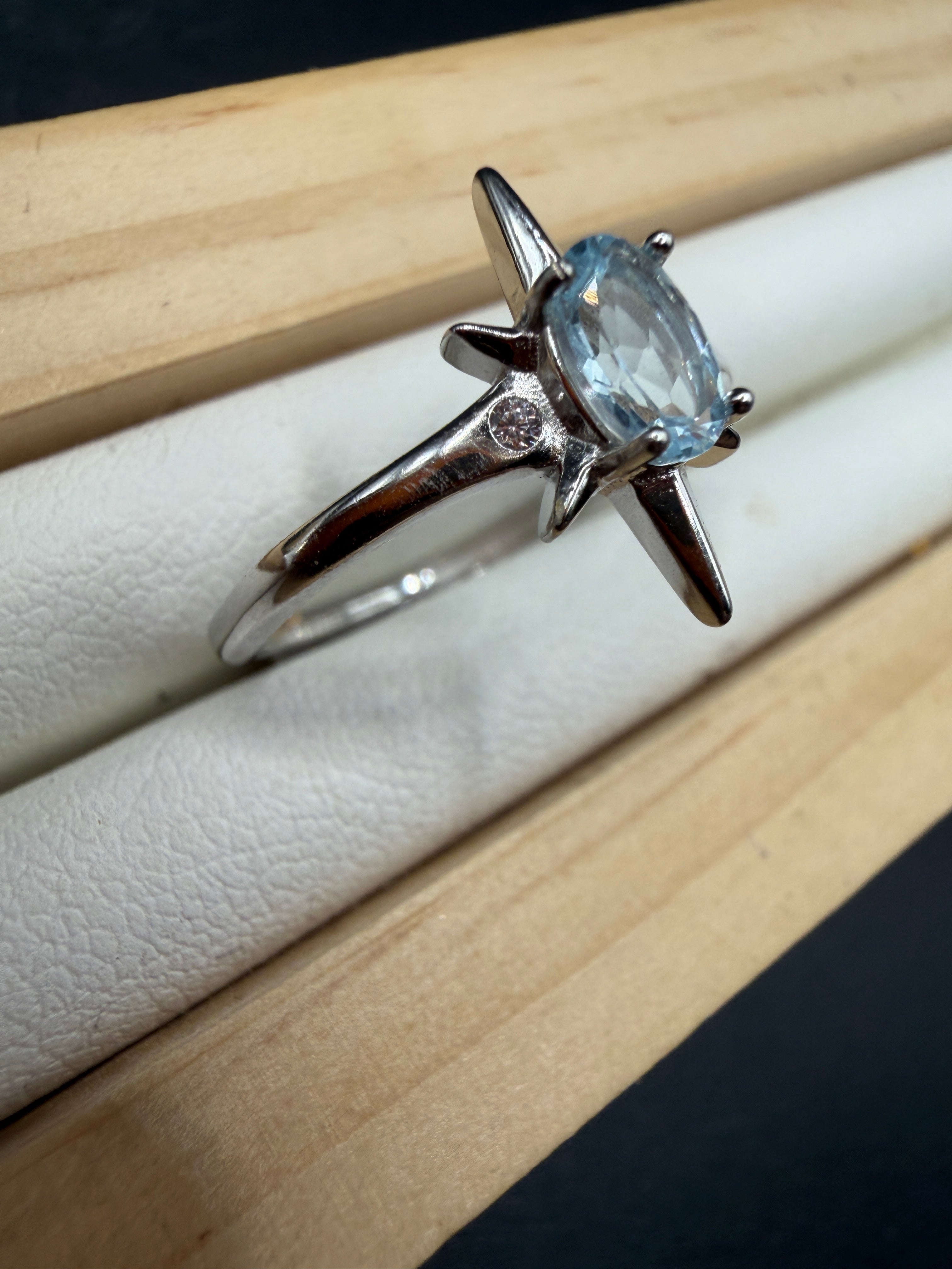 Aquamarine Star S925 Adjustable Ring