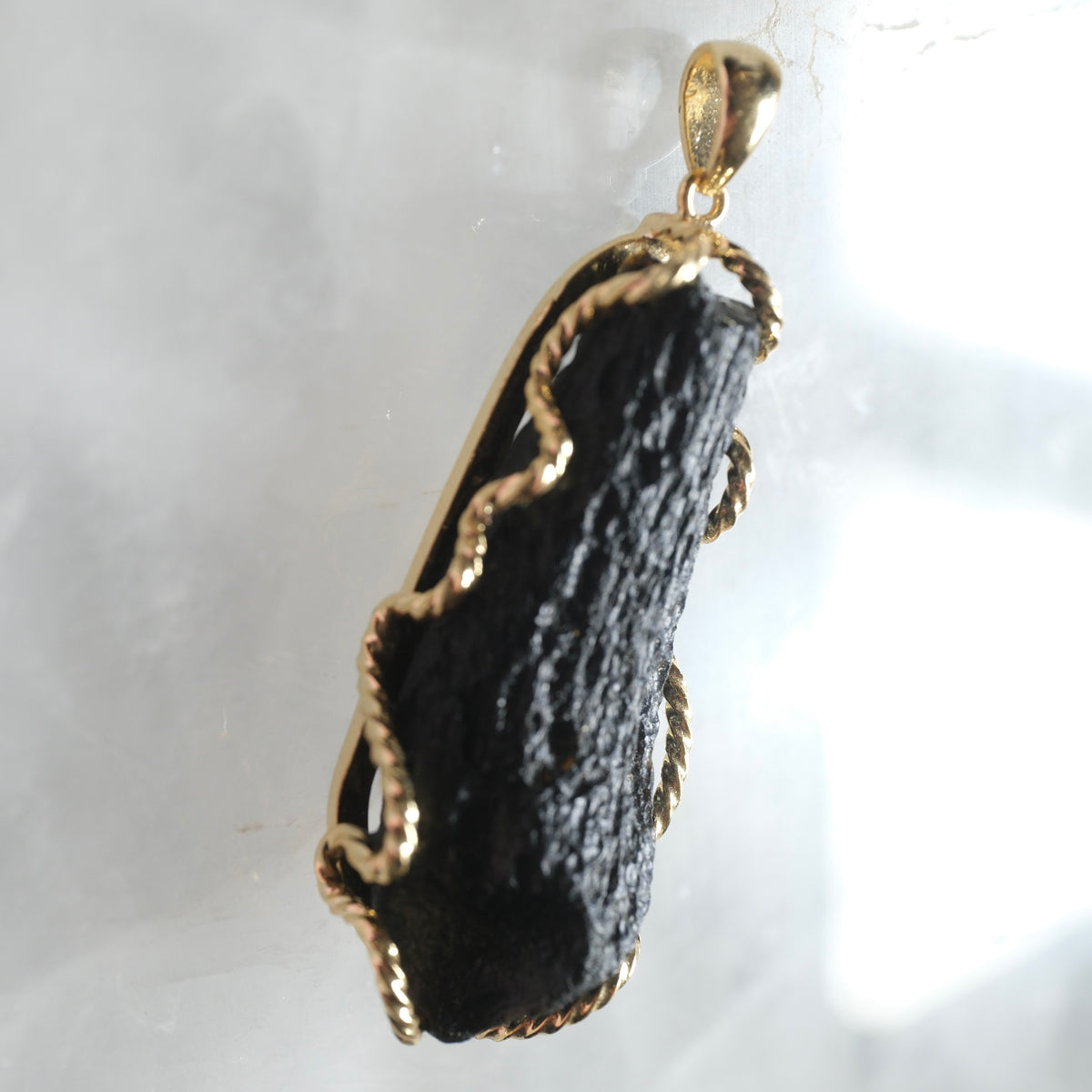 Raw Cintamani Stone Large Gold Necklace