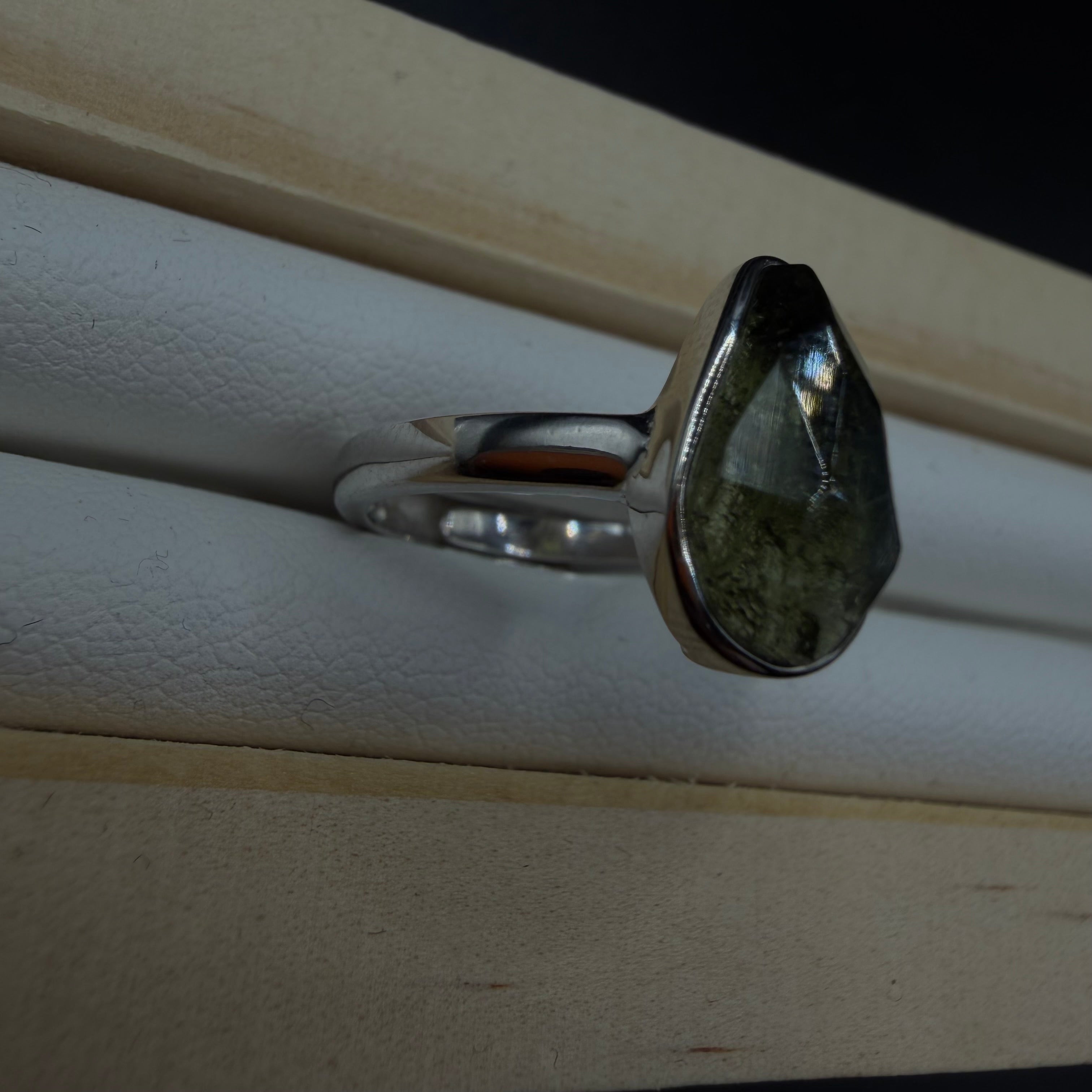 Moldavite S925 Adjustable Certified Ring