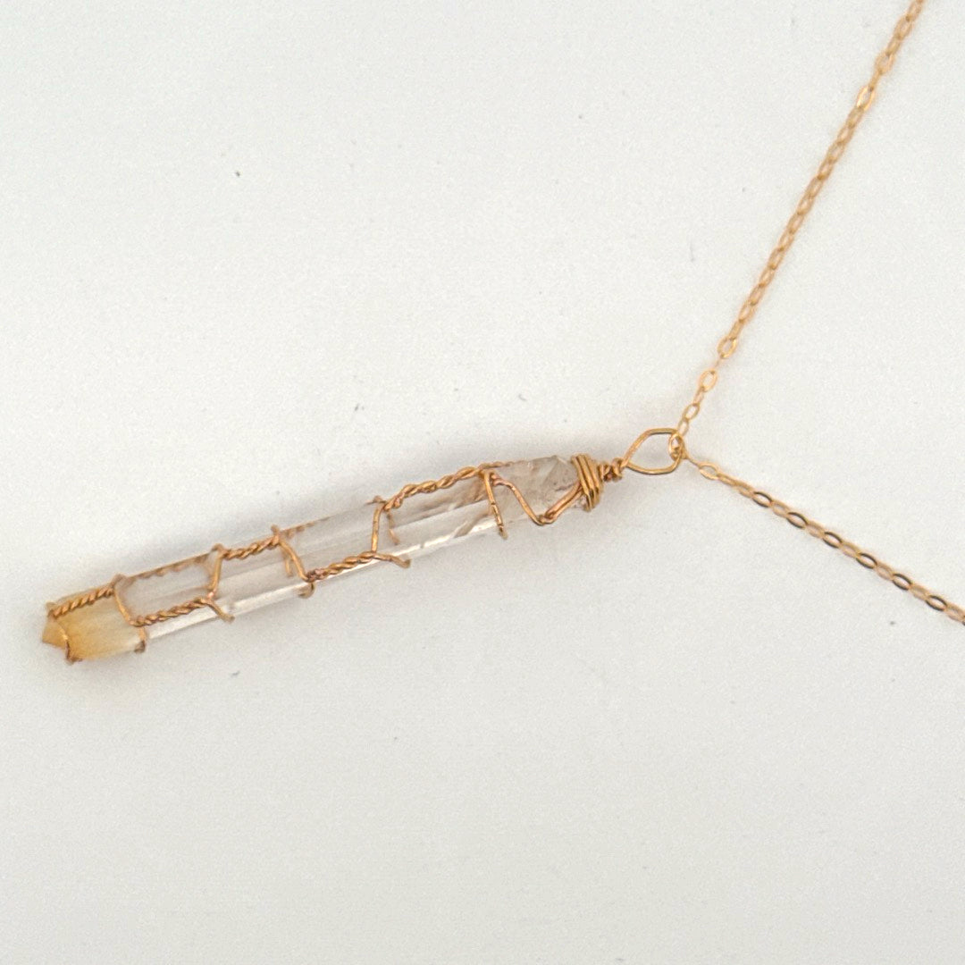 Lemurian Mango Quartz Gold Handmade Necklace on S925 Chain