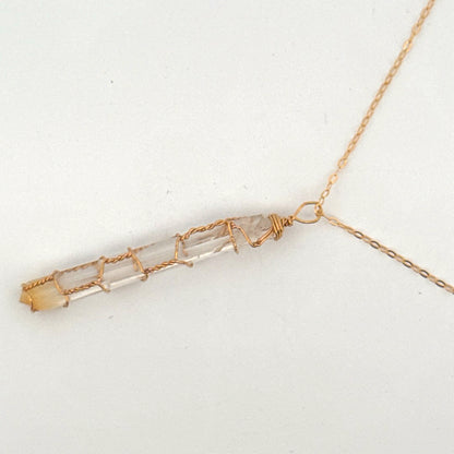 Lemurian Mango Quartz Gold Handmade Necklace on S925 Chain