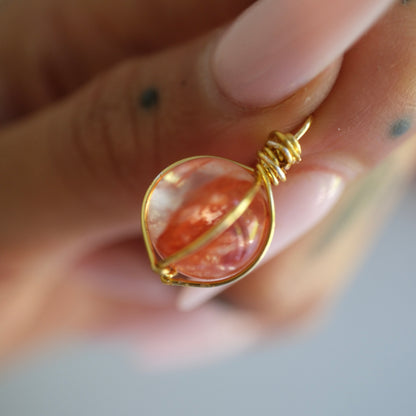 Fire Quartz Sphere Handmade Gold Necklace on S925 Chain