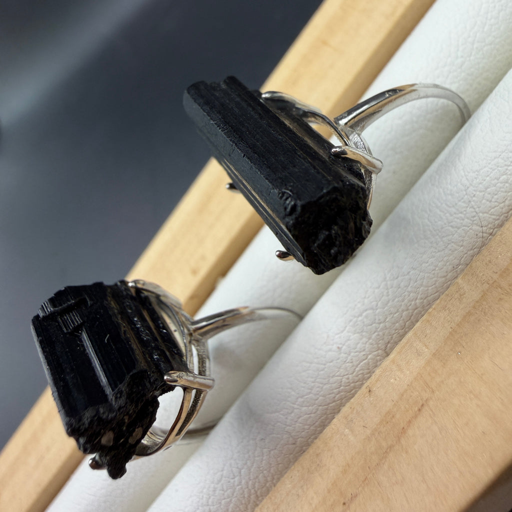 Black Tourmaline S925 Adjustable Ring