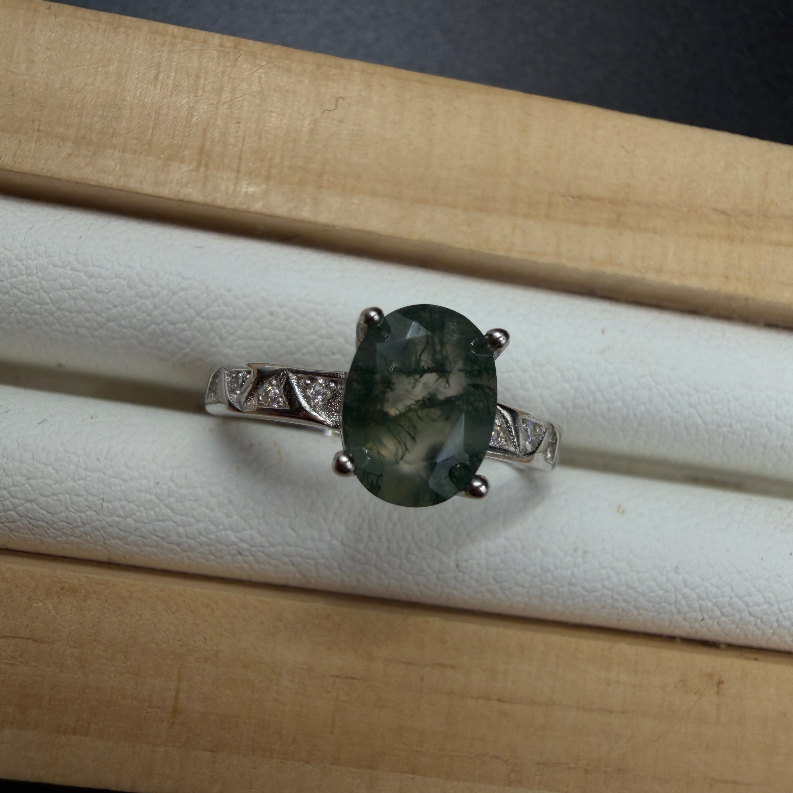 Moss Agate S925 Adjustable Ring