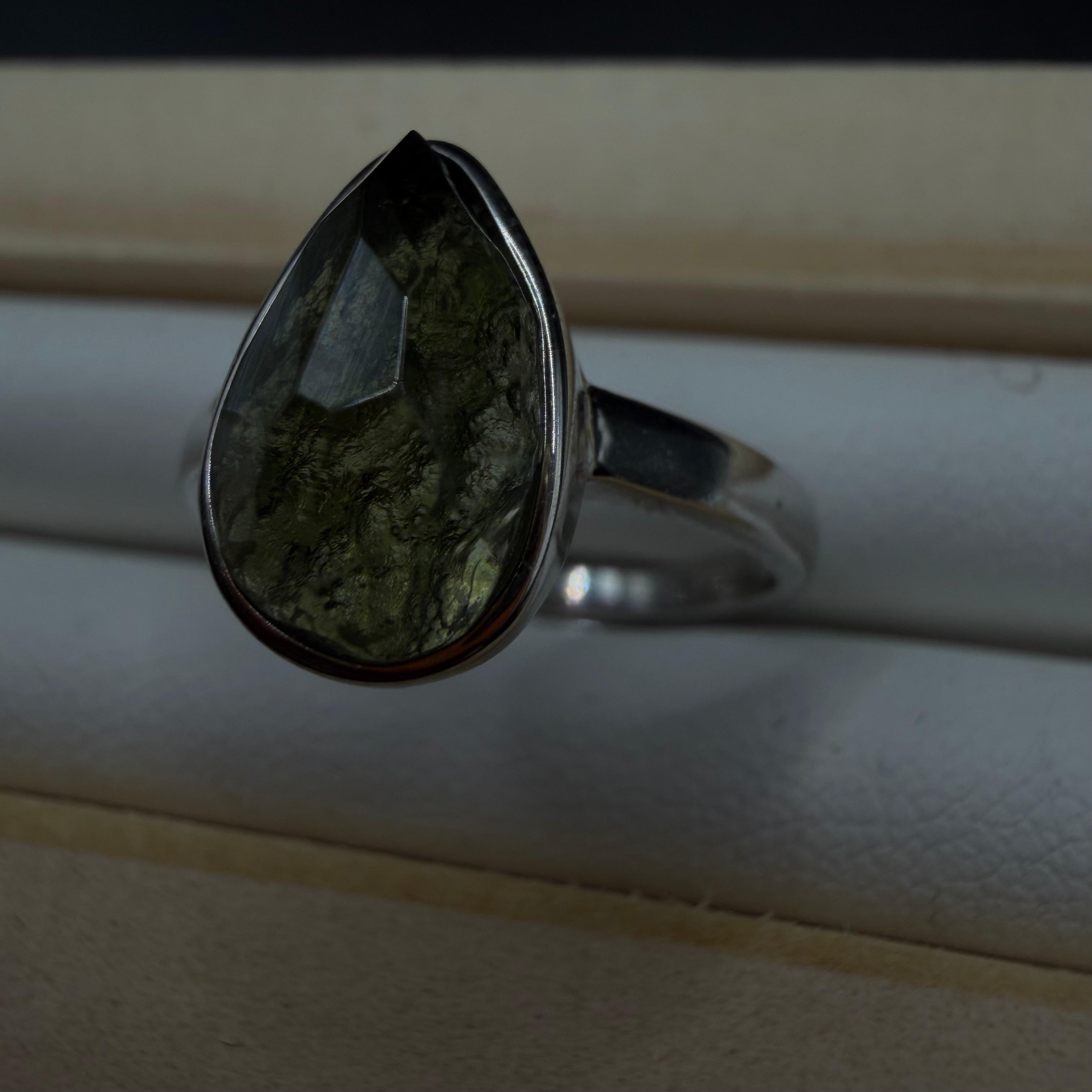 Moldavite S925 Adjustable Certified Ring