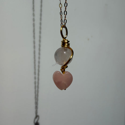 Heart Healing Rose Quartz and Kunzite Handmade Necklace