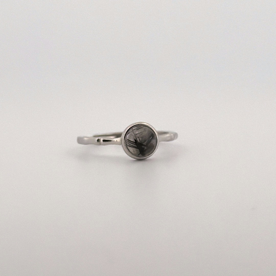 Black Tourmaline In Quartz S925 Adjustable Ring