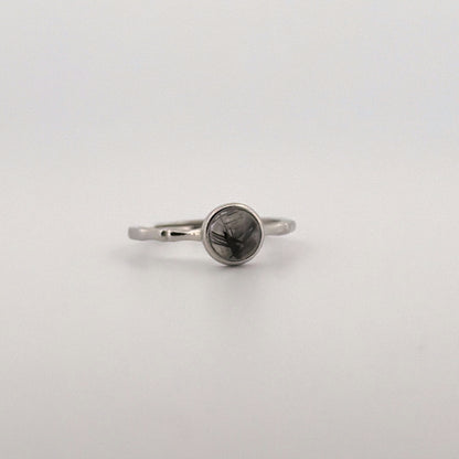 Black Tourmaline In Quartz S925 Adjustable Ring
