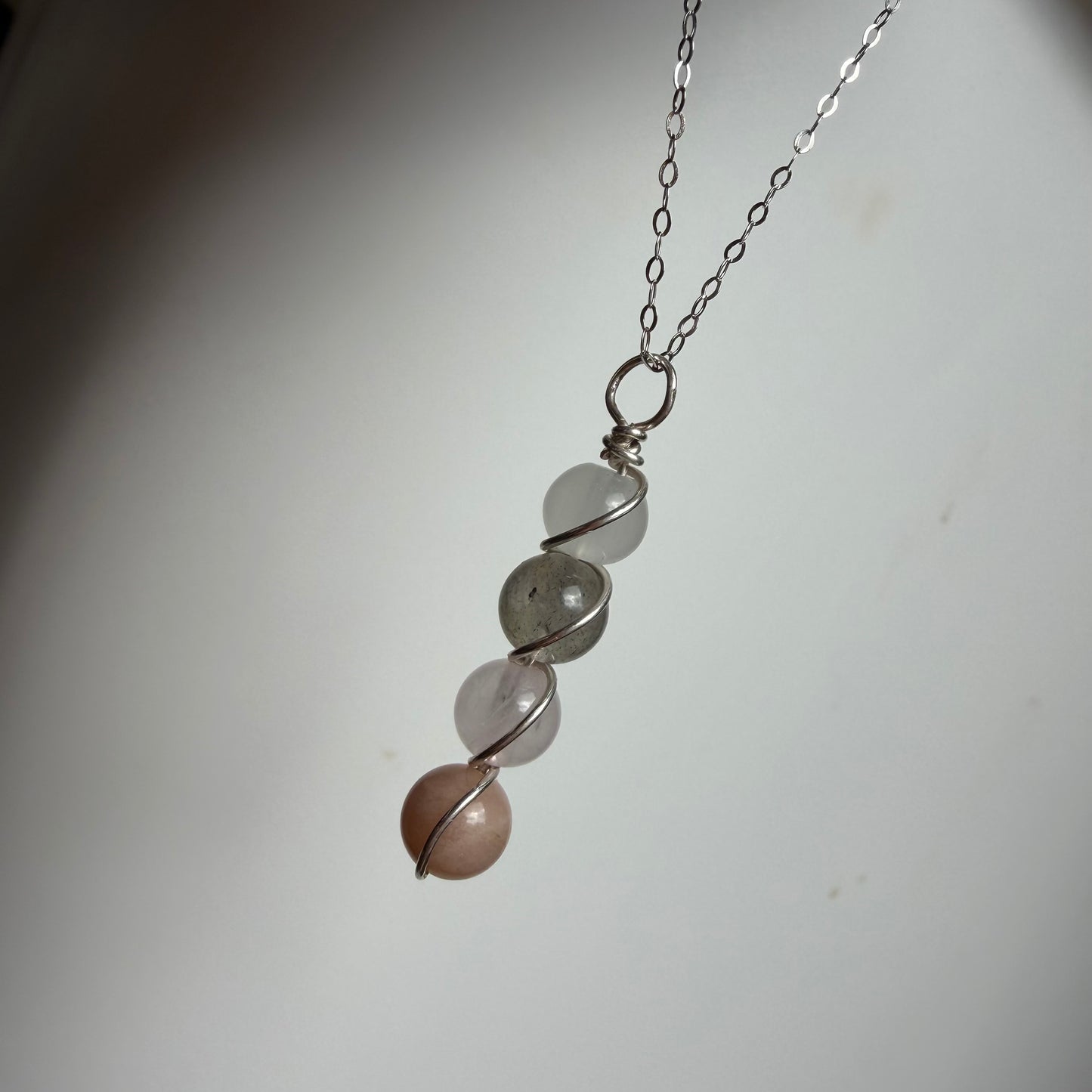Divine Feminine Moonstone Labradorite Rose Quartz and Peach Moonstone Handmade Necklace
