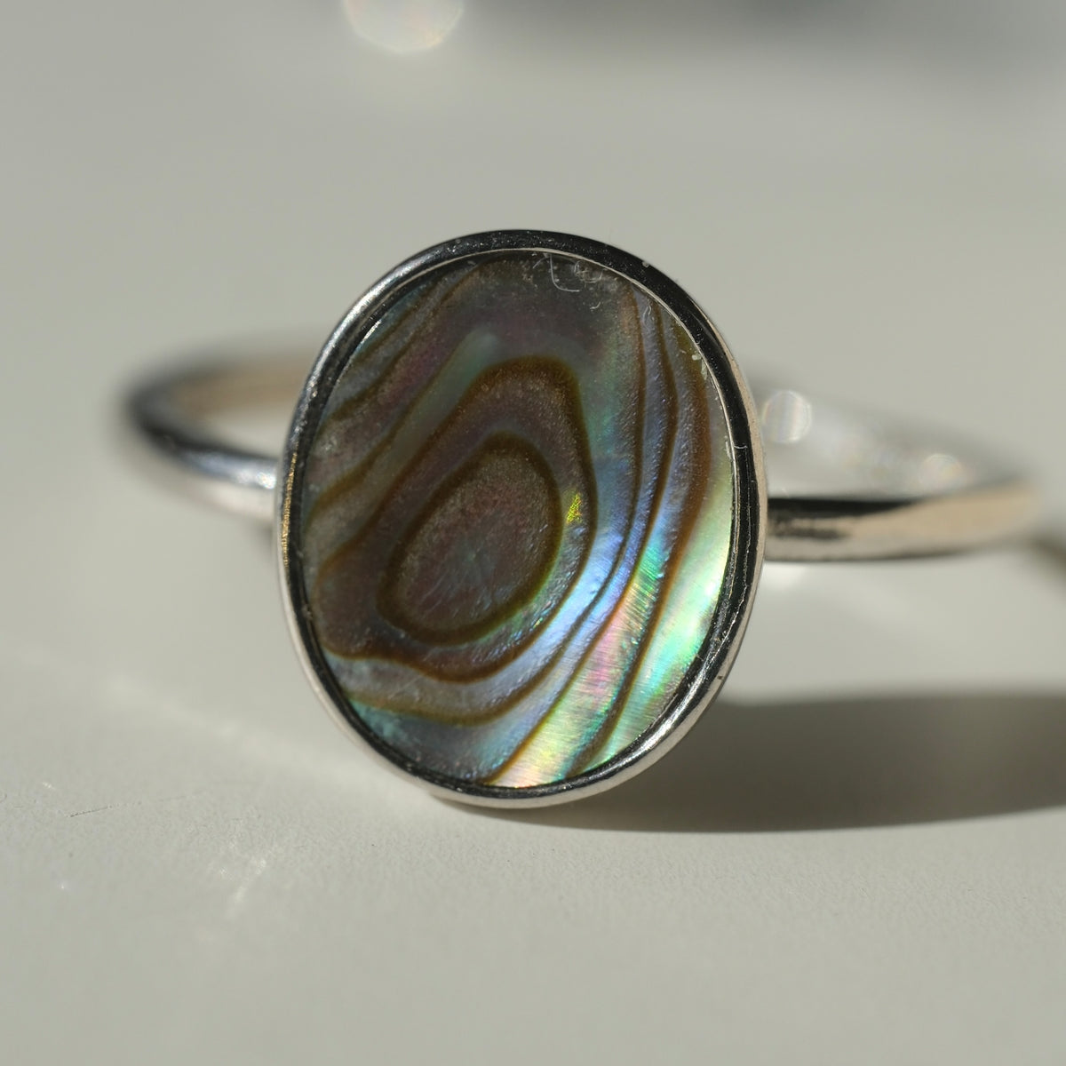 Abalone Shell Oval S925 Adjustable Ring