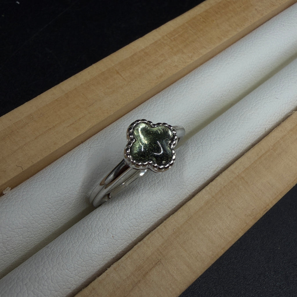 Moldavite Clover S925 Adjustable Certified Ring