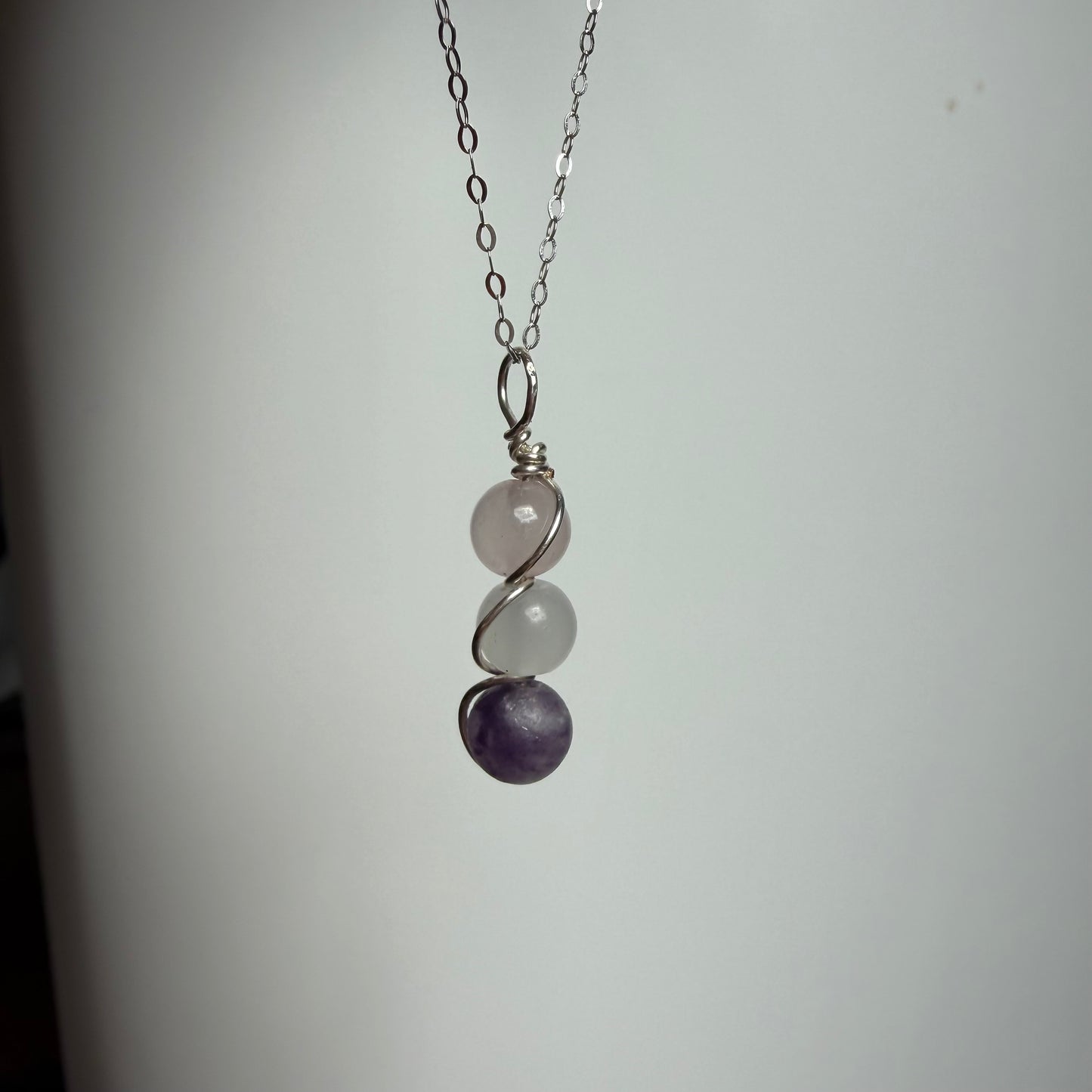 Pure Presence Rose Quartz Moonstone and Lepidolite Handmade Necklace