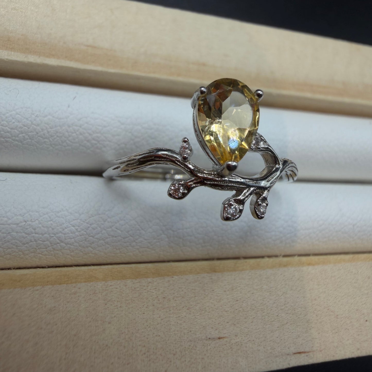 Citrine Teardrop S925 Adjustable Ring