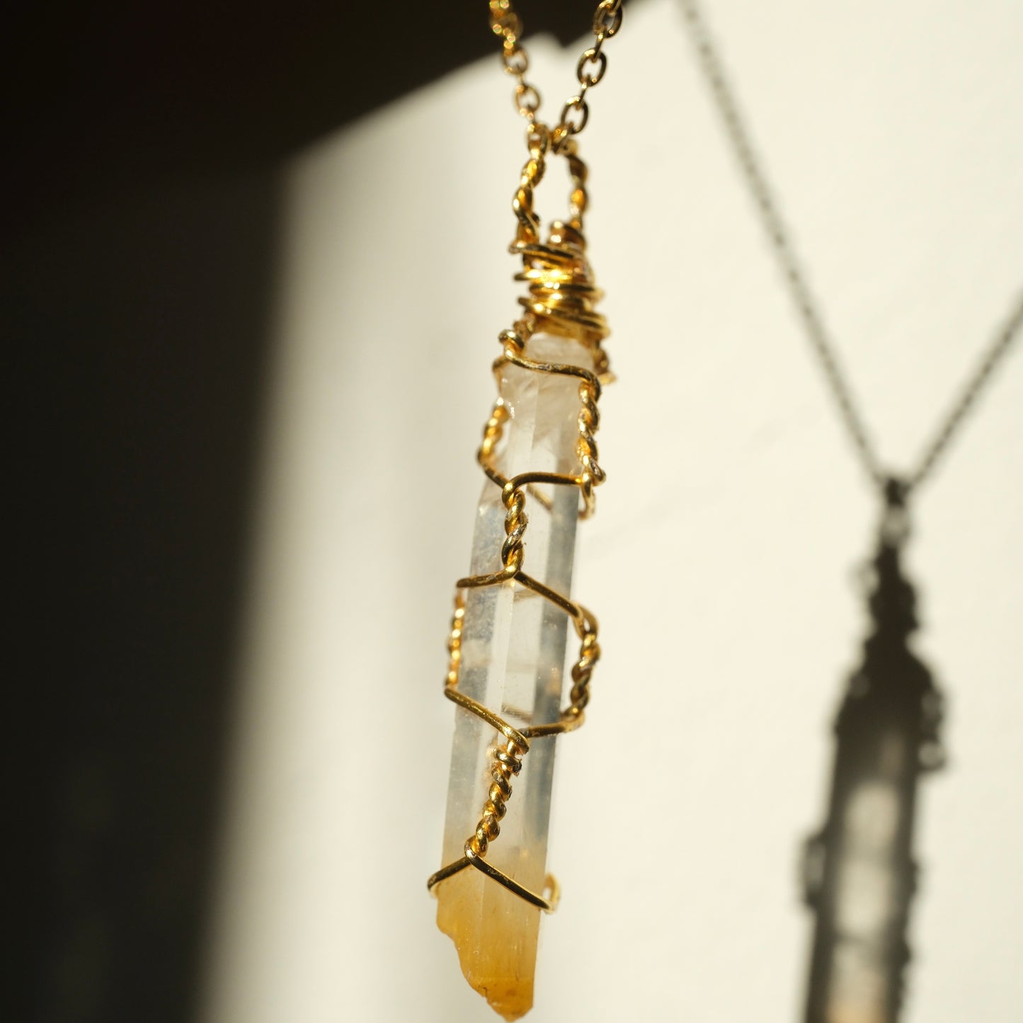 Lemurian Mango Quartz Gold Handmade Necklace on S925 Chain