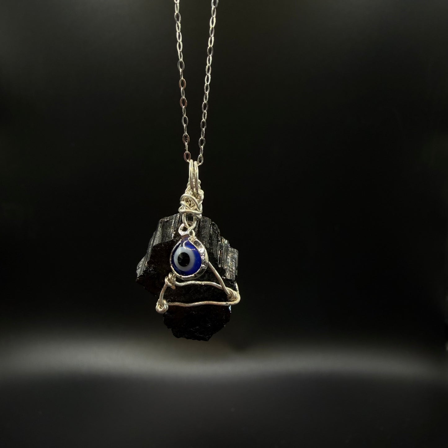 Black Tourmaline Evil Eye Handmade S925 Necklace