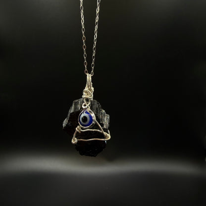 Black Tourmaline Evil Eye Handmade S925 Necklace