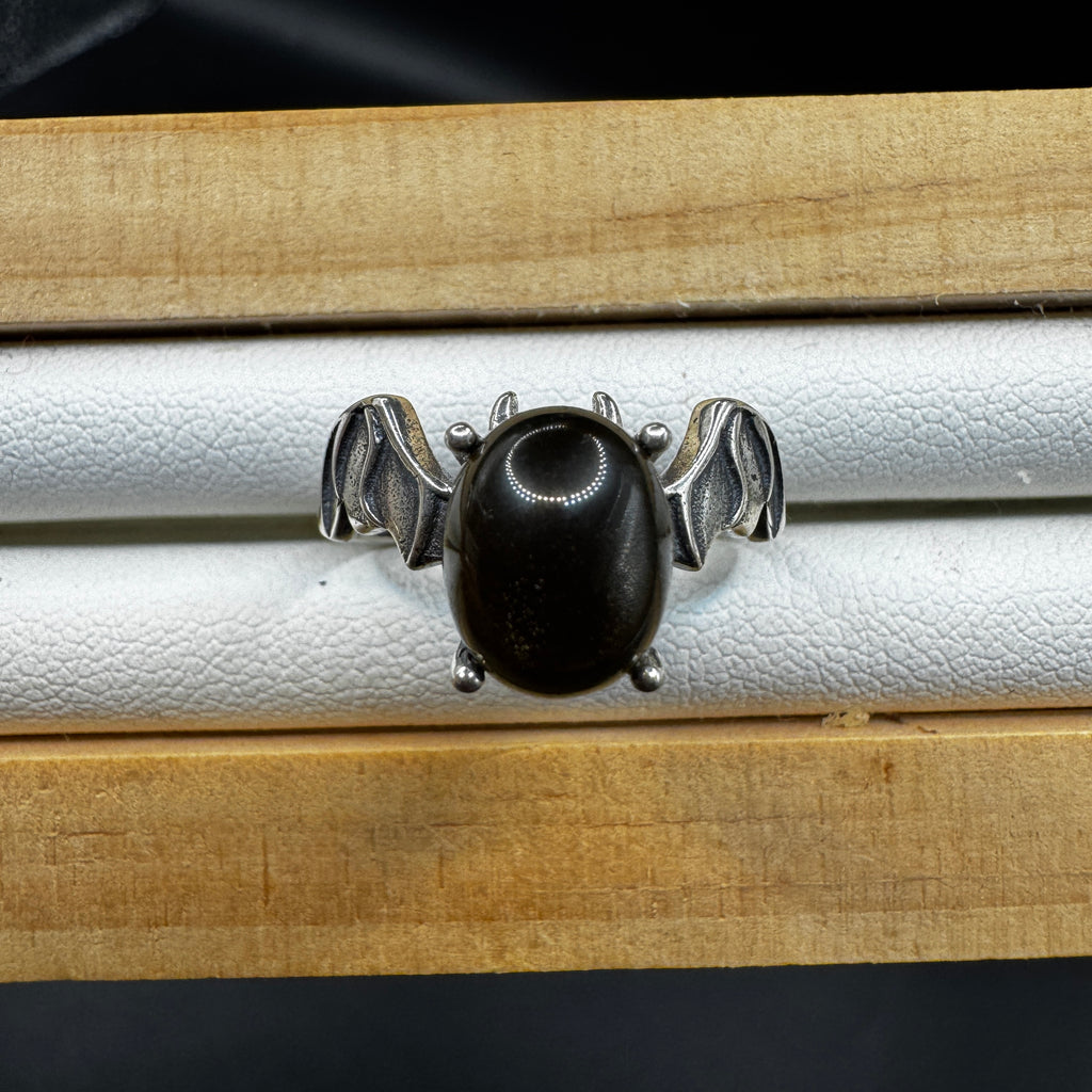 Obsidian Bat S925 Halloween Ring