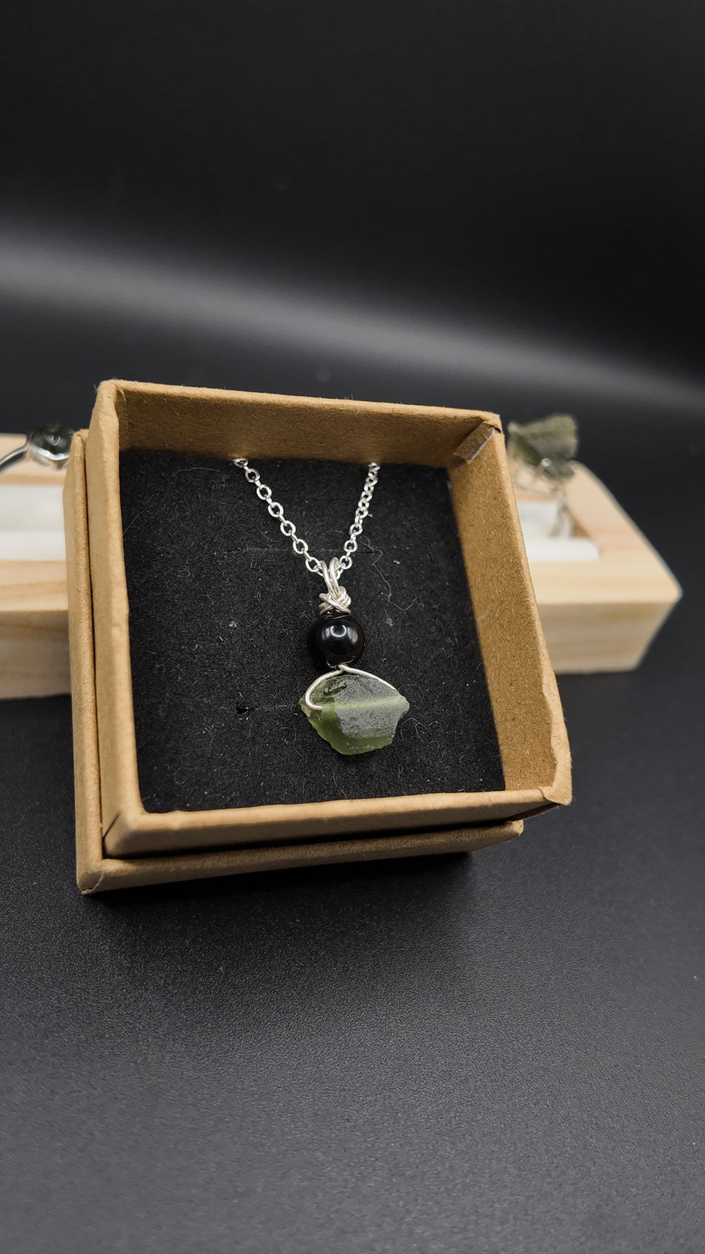 Moldavite and Obsidian Hand Wrapped Necklace