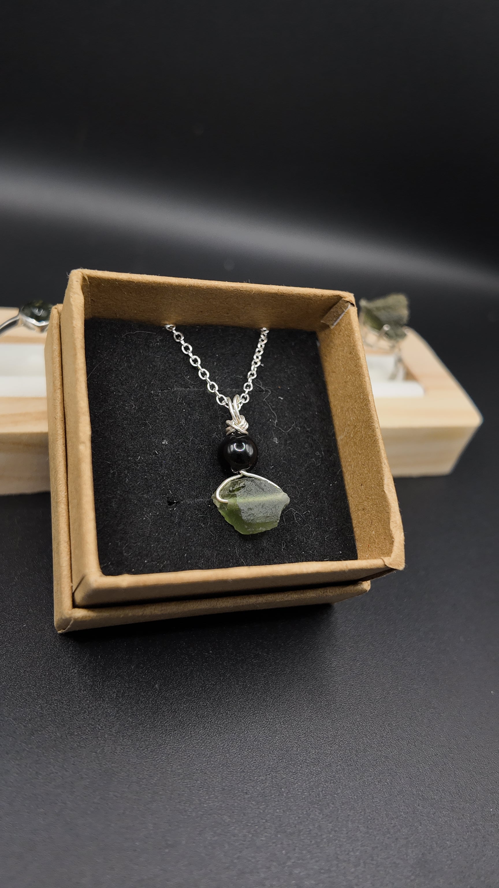 Moldavite and Obsidian Hand Wrapped Necklace