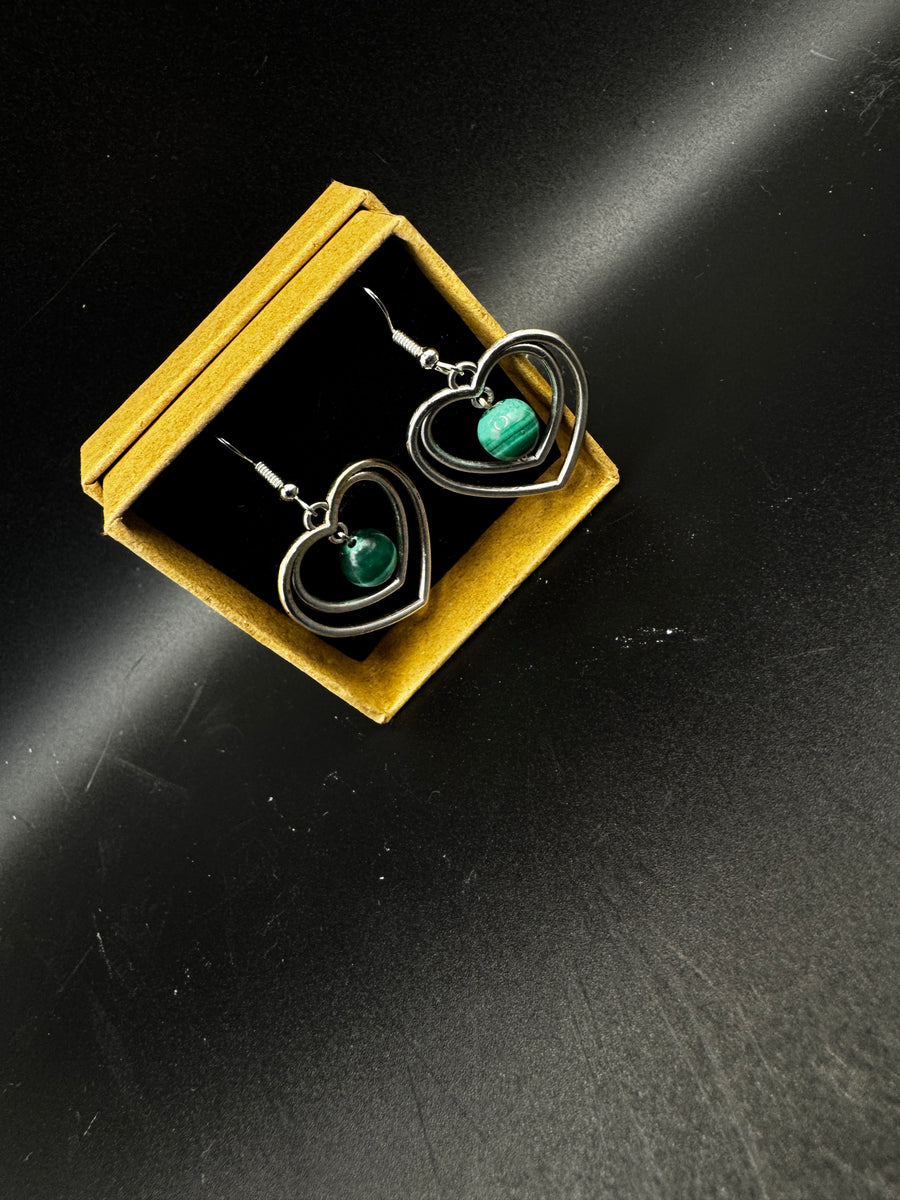 Handmade Malachite Heart Earrings