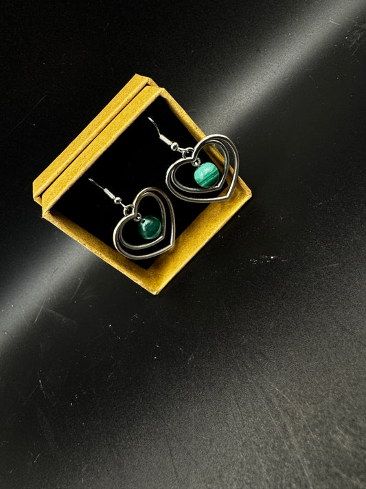 Handmade Malachite Heart Earrings