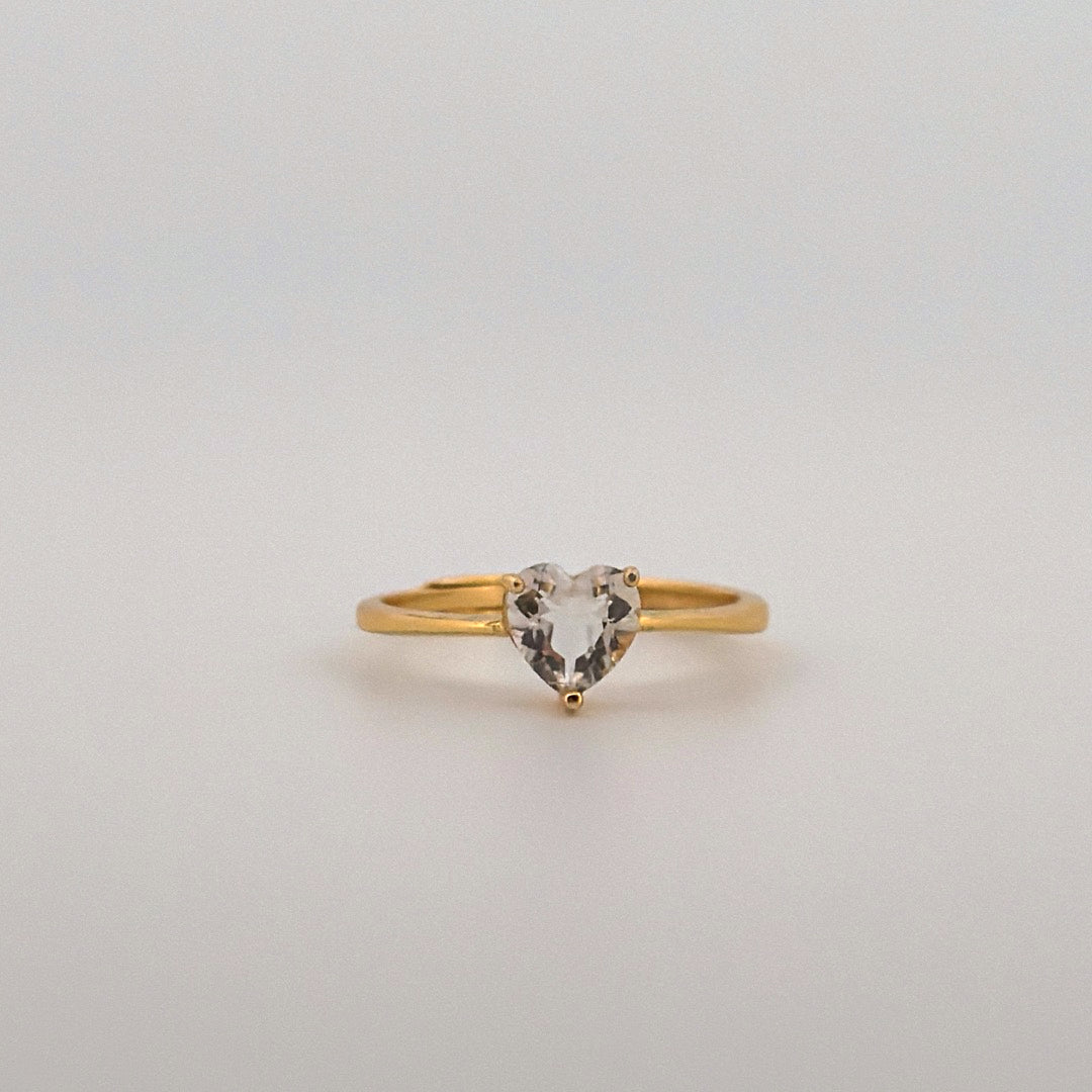 Clear Quartz Heart Gold S925 Adjustable Ring