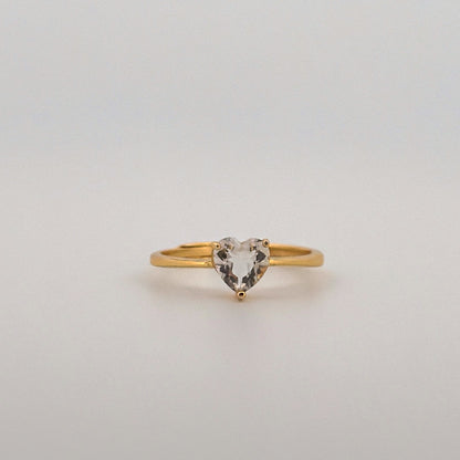 Clear Quartz Heart Gold S925 Adjustable Ring